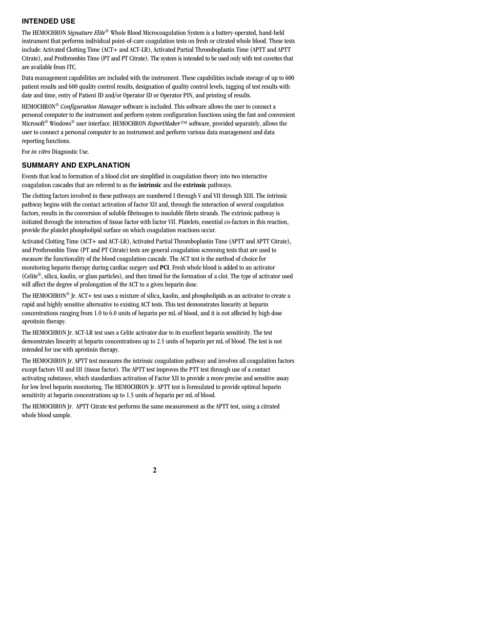 ITC Hemochron Signature Elite Whole Blood Microcoagulation System User Manual | Page 2 / 84