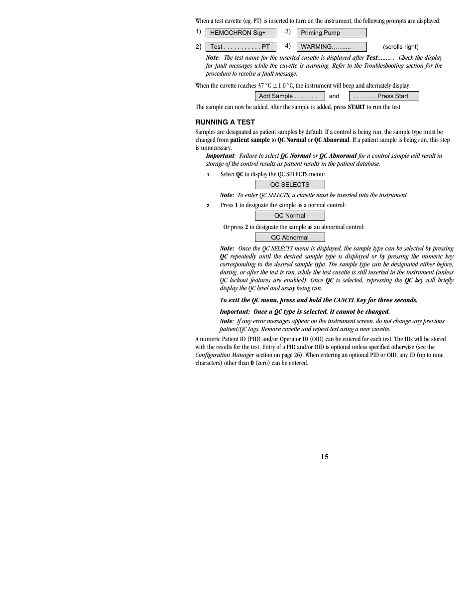 Running a test | ITC Hemochron Signature+ Whole Blood Microcoagulation System User Manual | Page 15 / 52