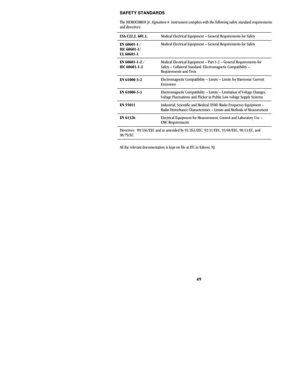 Safety standards | ITC Hemochron Signature+ Whole Blood Microcoagulation System User Manual | Page 49 / 52