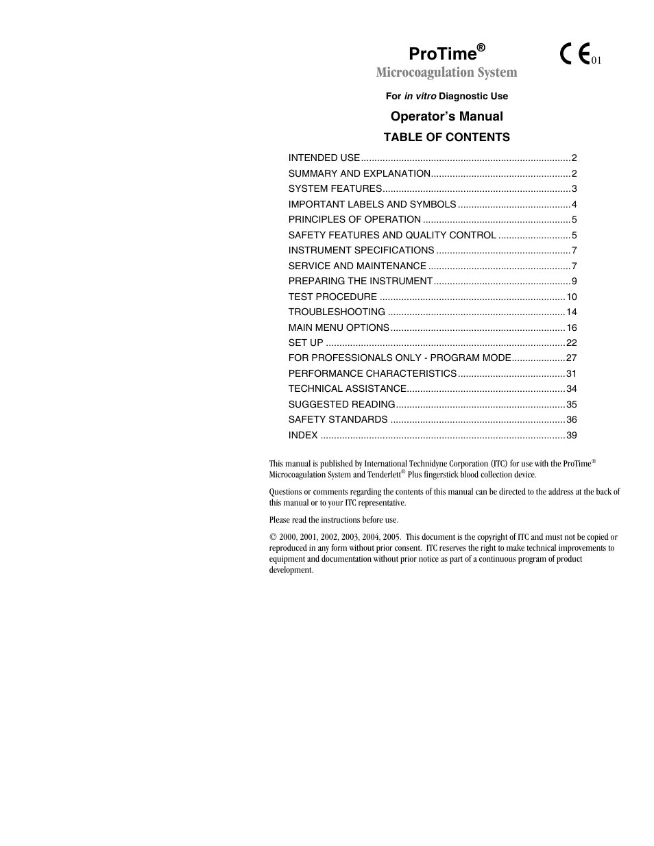 ITC ProTime Microcoagulation System User Manual | 40 pages