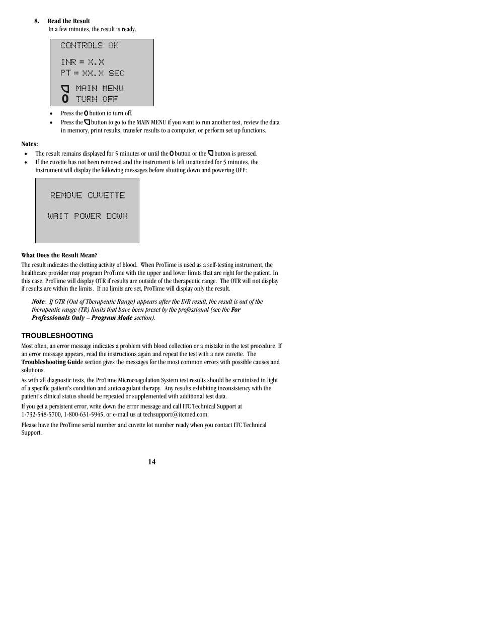 Troubleshooting | ITC ProTime Microcoagulation System User Manual | Page 14 / 40