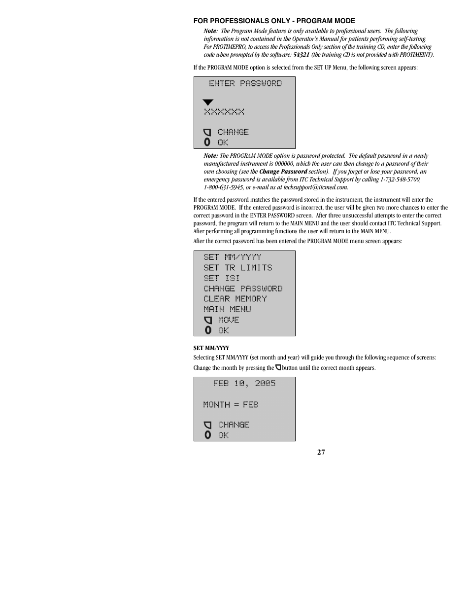 For professionals only - program mode | ITC ProTime Microcoagulation System User Manual | Page 27 / 40