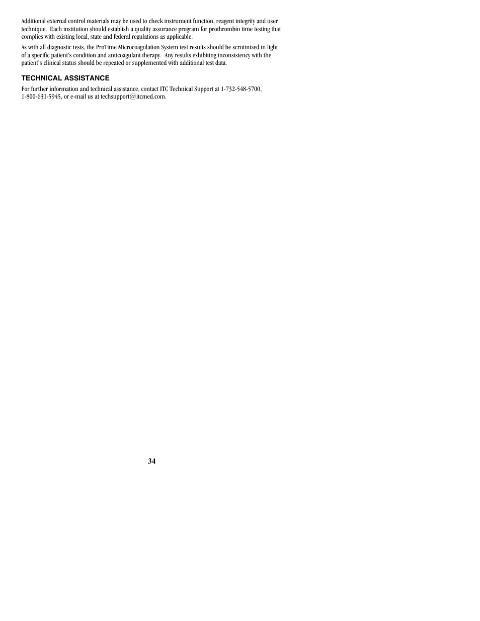 Technical assistance | ITC ProTime Microcoagulation System User Manual | Page 34 / 40