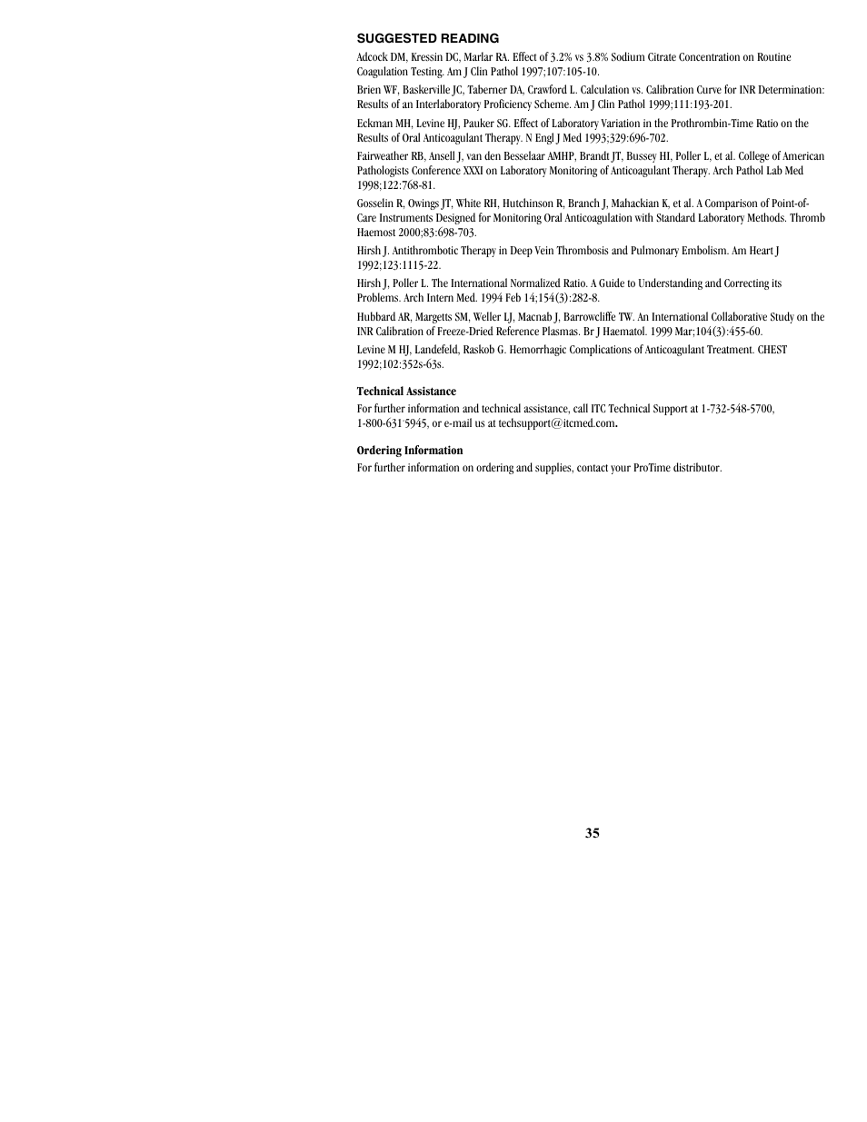 Suggested reading | ITC ProTime Microcoagulation System User Manual | Page 35 / 40