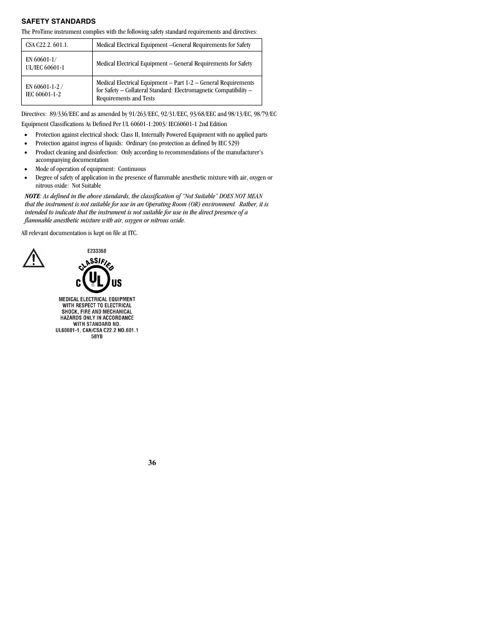 Safety standards | ITC ProTime Microcoagulation System User Manual | Page 36 / 40