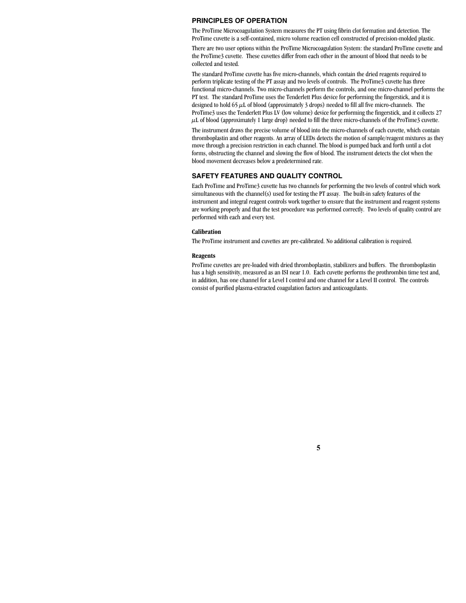 Principles of operation, Safety features and quality control | ITC ProTime Microcoagulation System User Manual | Page 5 / 40
