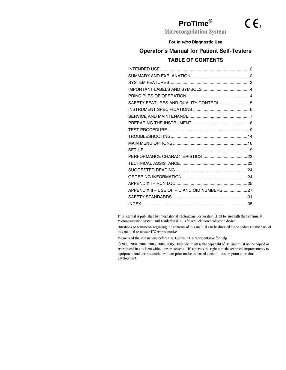 ITC ProTime Microcoagulation System User Manual | 36 pages