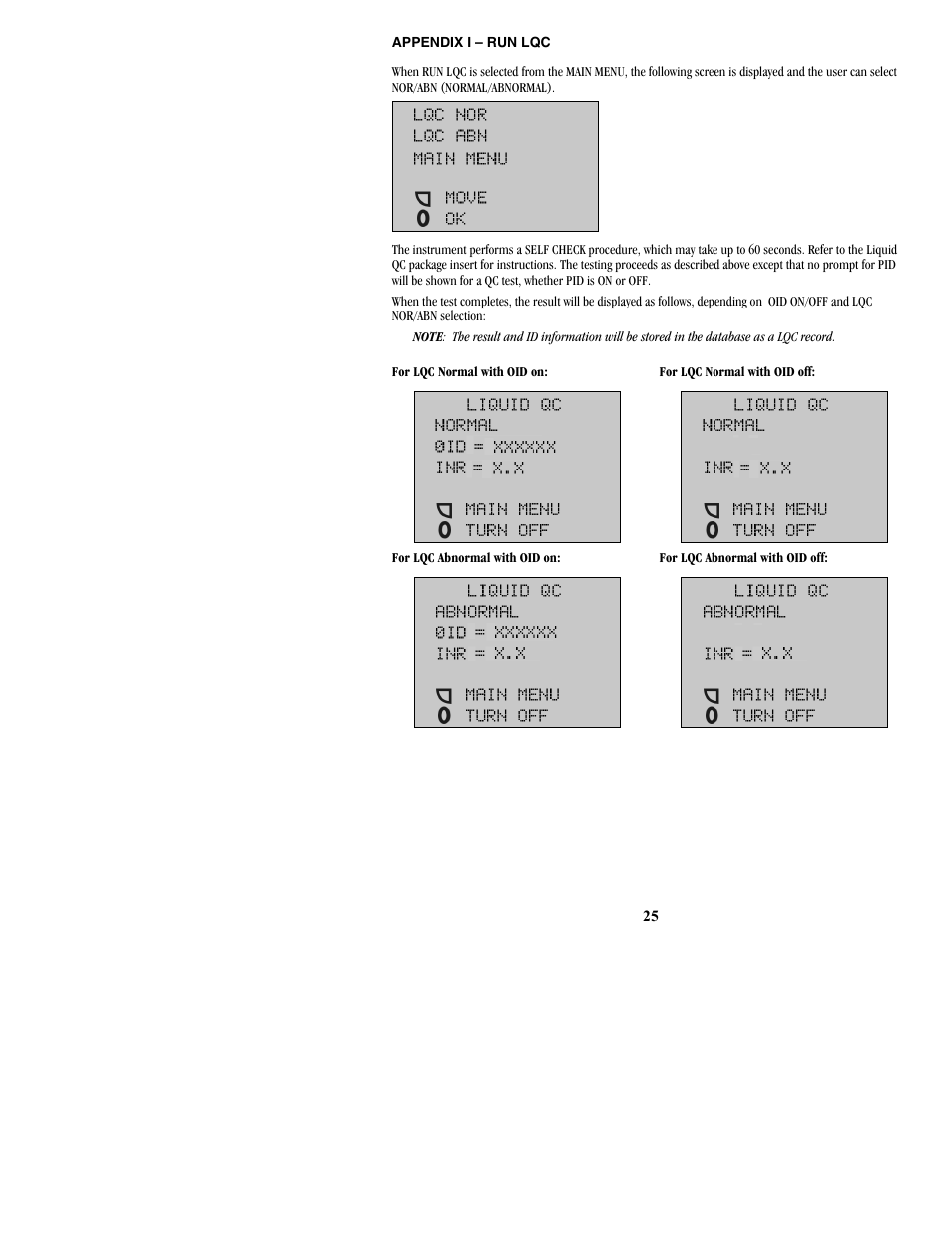 Appendix i – run lqc | ITC ProTime Microcoagulation System User Manual | Page 25 / 36