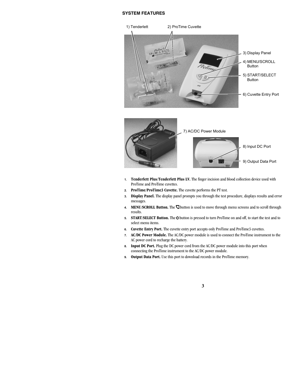 System features | ITC ProTime Microcoagulation System User Manual | Page 3 / 36