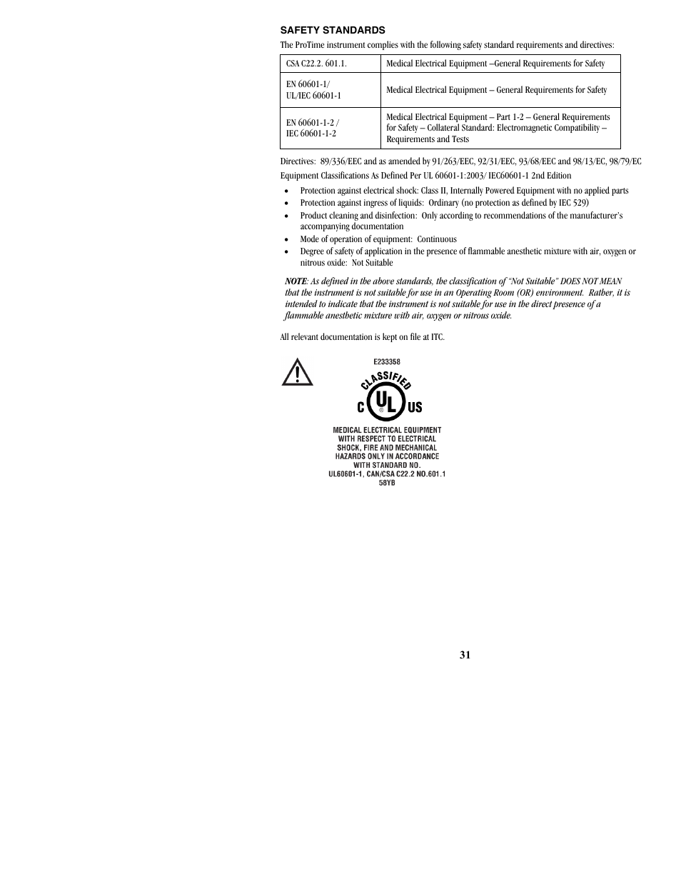 Safety standards | ITC ProTime Microcoagulation System User Manual | Page 31 / 36