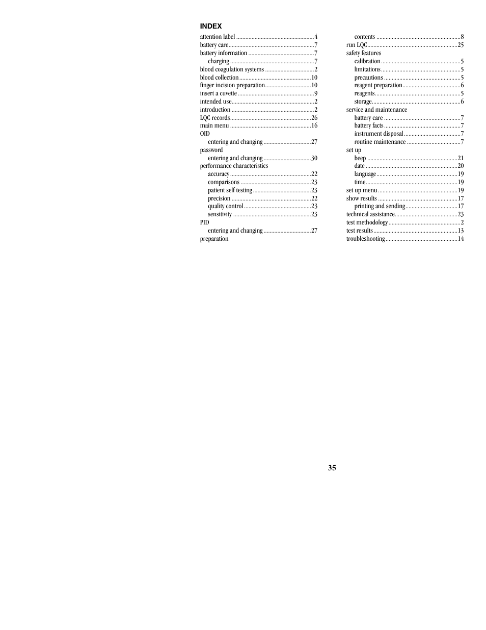 Index | ITC ProTime Microcoagulation System User Manual | Page 35 / 36