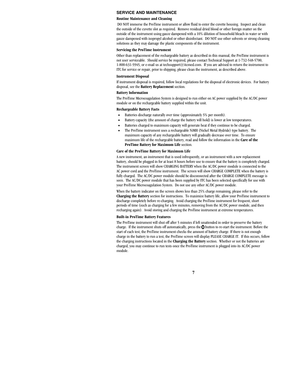 Service and maintenance | ITC ProTime Microcoagulation System User Manual | Page 7 / 36