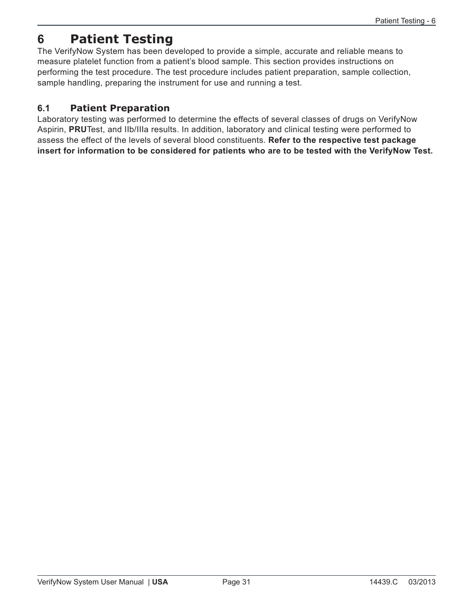 6patient testing | ITC VerifyNow System Platelet Reactivity Test User Manual | Page 35 / 104