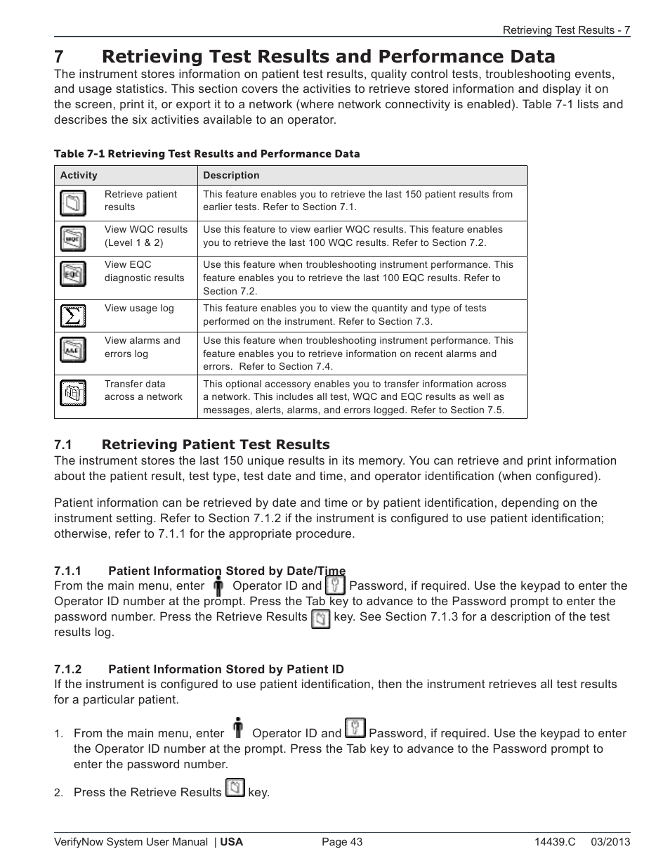 7retrieving test results and performance data | ITC VerifyNow System Platelet Reactivity Test User Manual | Page 47 / 104