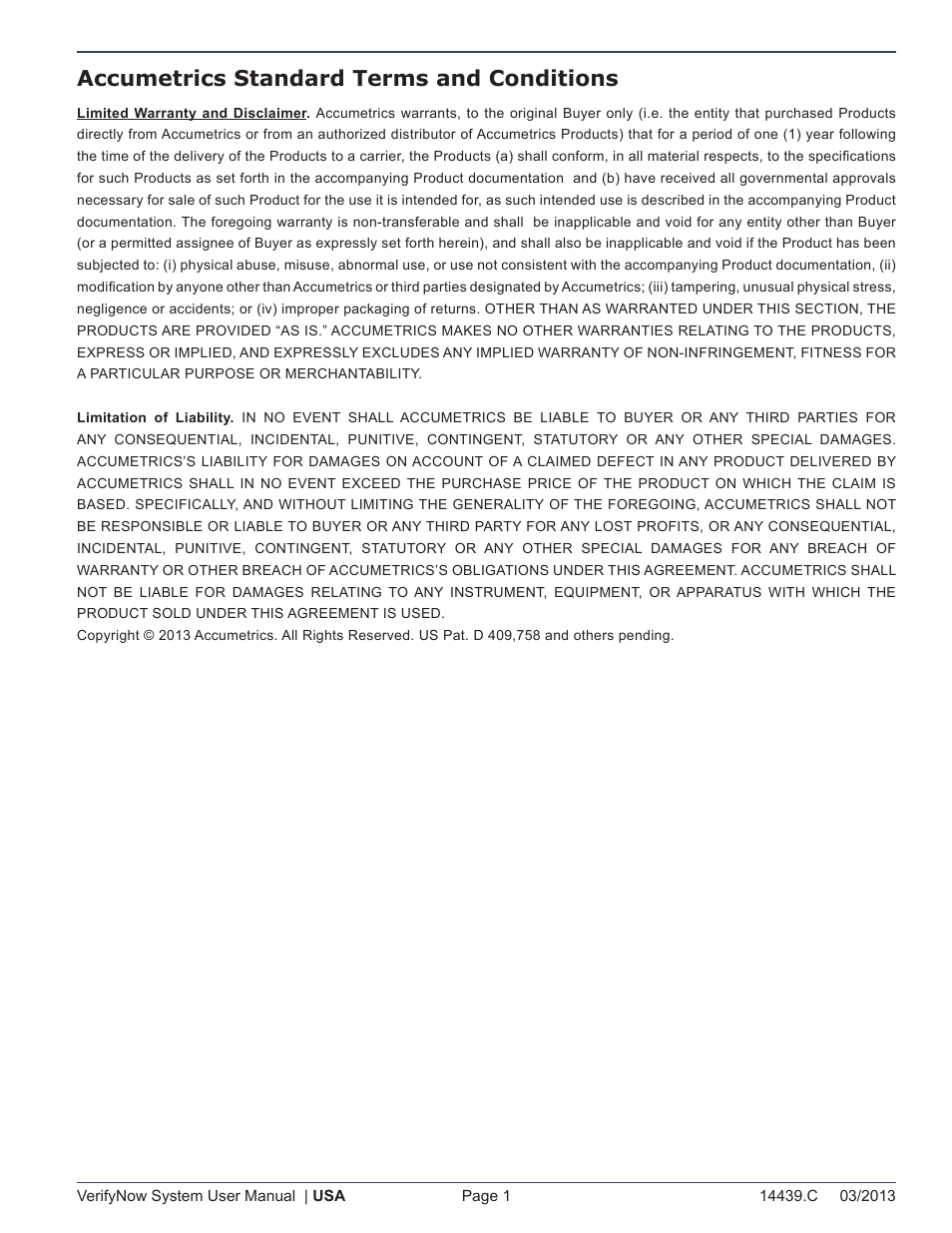 Accumetrics standard terms and conditions | ITC VerifyNow System Platelet Reactivity Test User Manual | Page 5 / 104