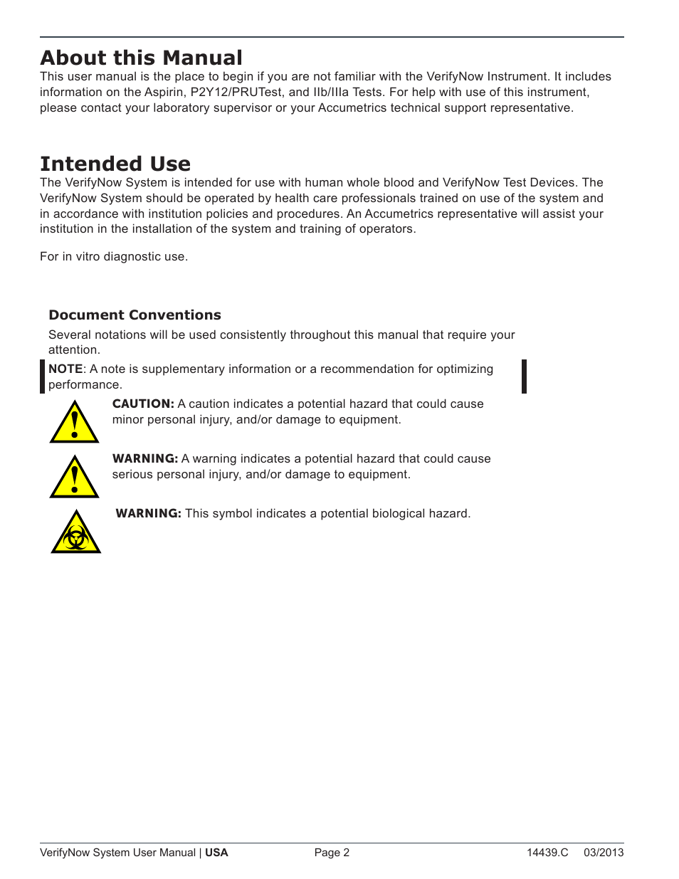About this manual, Intended use | ITC VerifyNow System Platelet Reactivity Test User Manual | Page 6 / 104