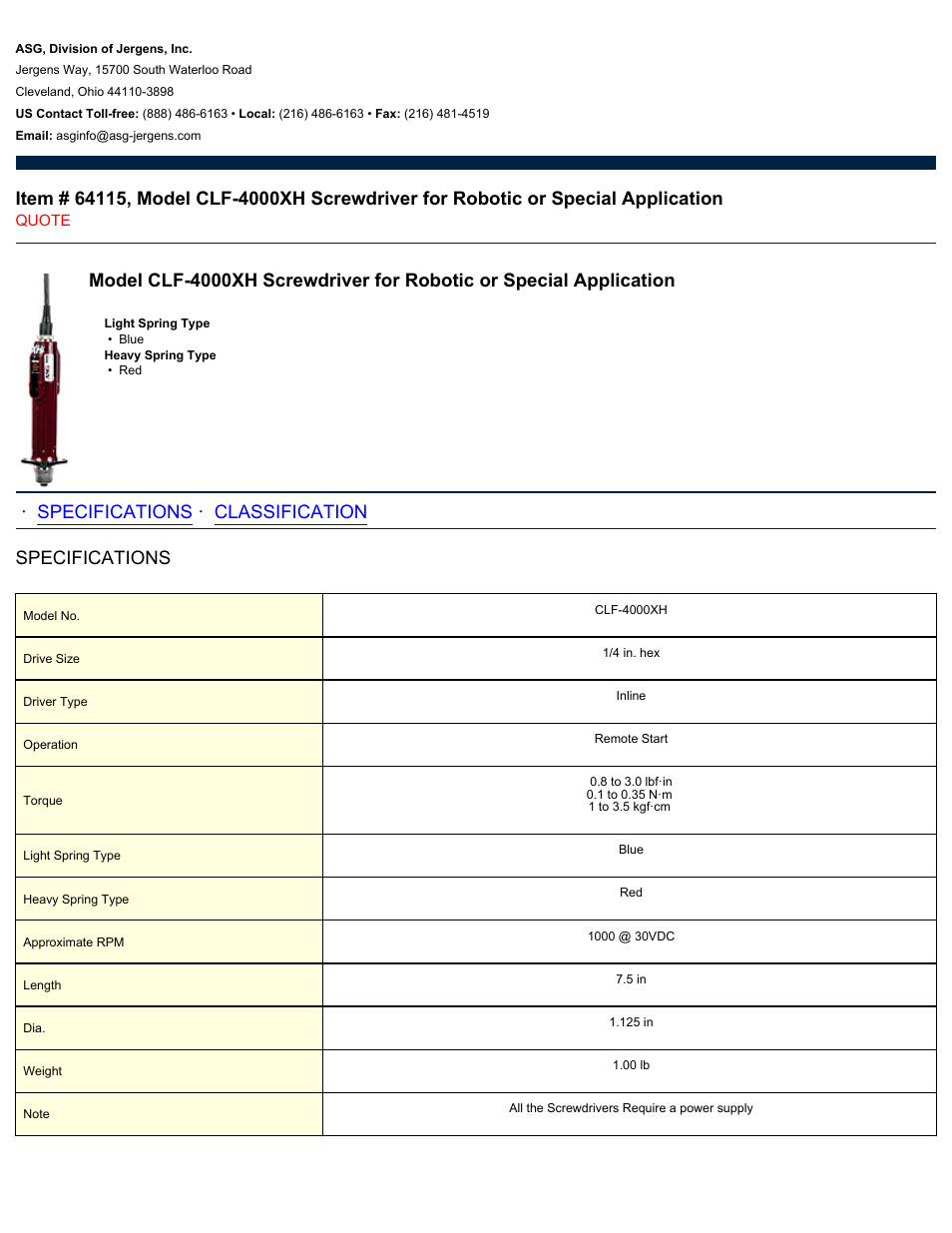 ASG Jergens 64115 CLF-4000XH User Manual | 2 pages