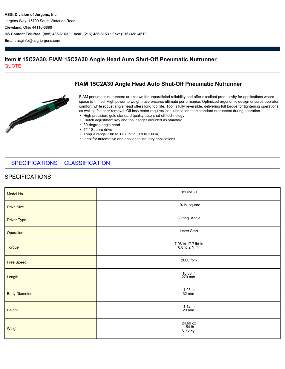 ASG Jergens 15C2A30 User Manual | 2 pages