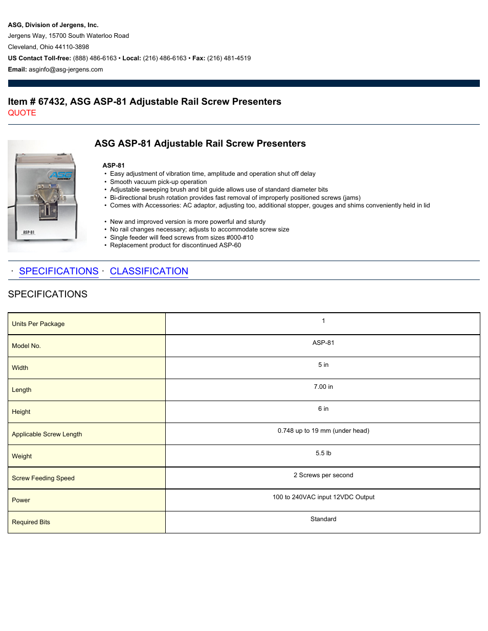 ASG Jergens 67432 ASG ASP-81 User Manual | 2 pages