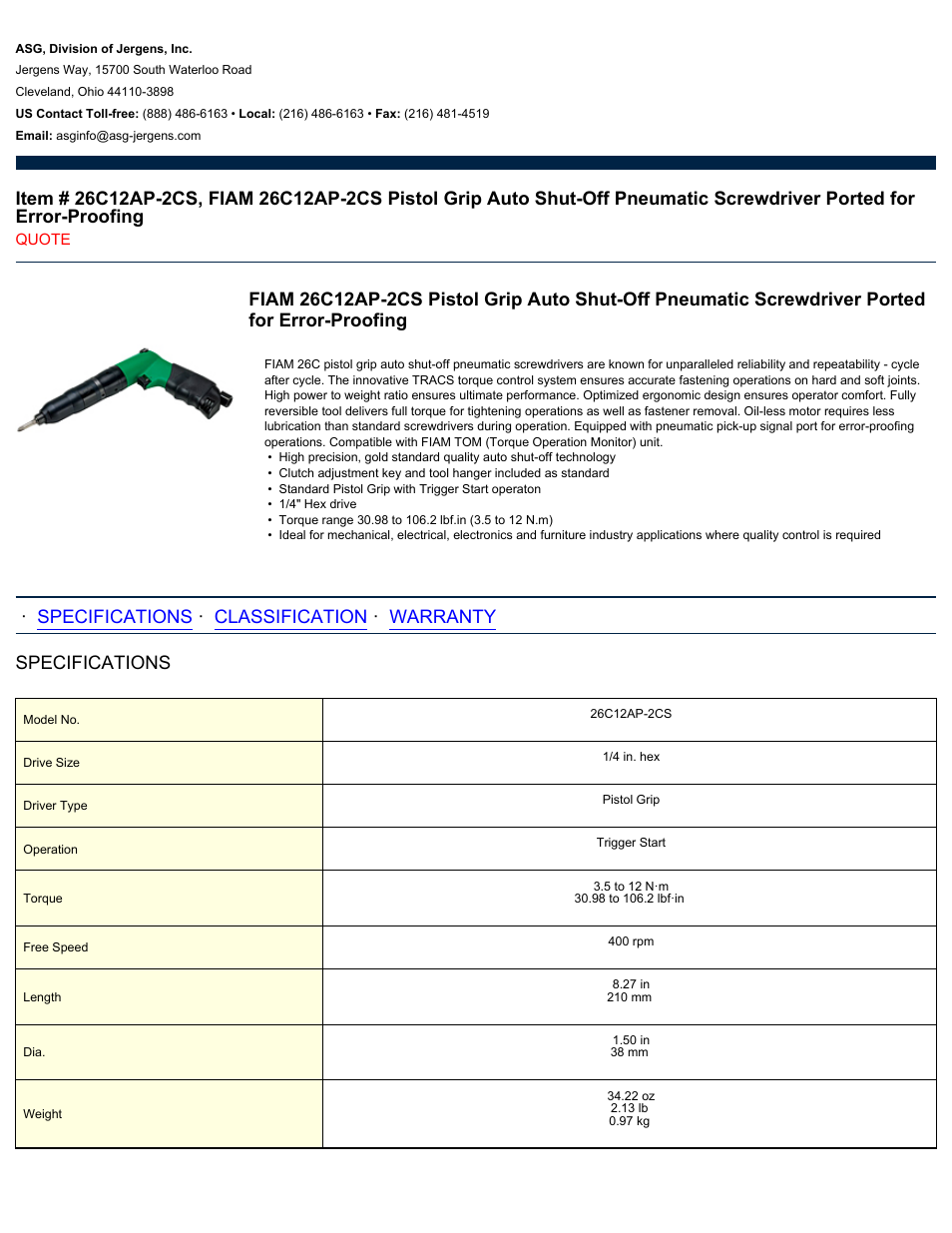 ASG Jergens 26C12AP-2CS User Manual | 2 pages