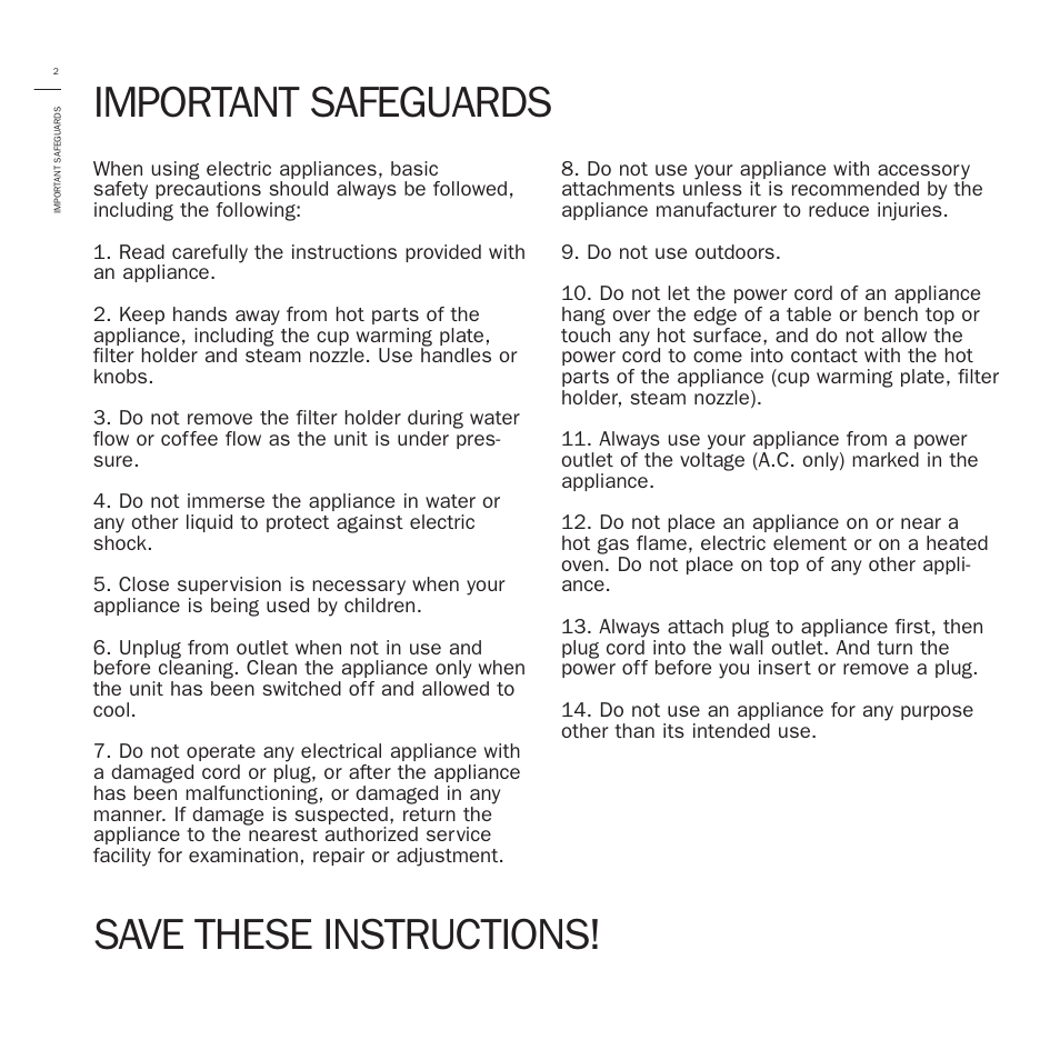 Important safeguards, Save these instructions | Bodum 3020 USA User Manual | Page 4 / 26