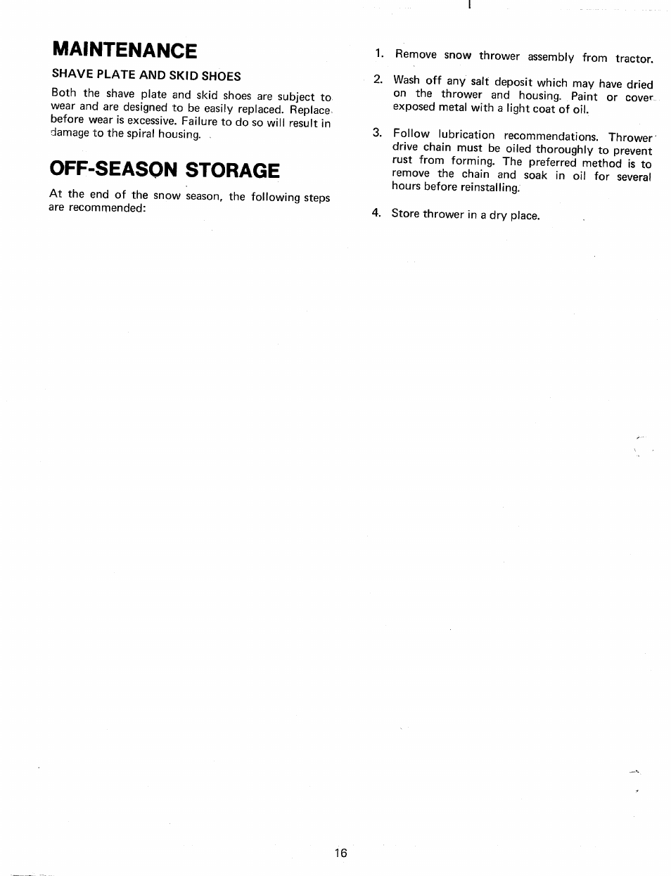 Maintenance, Off-season storage | Bolens 19967-1 User Manual | Page 16 / 22