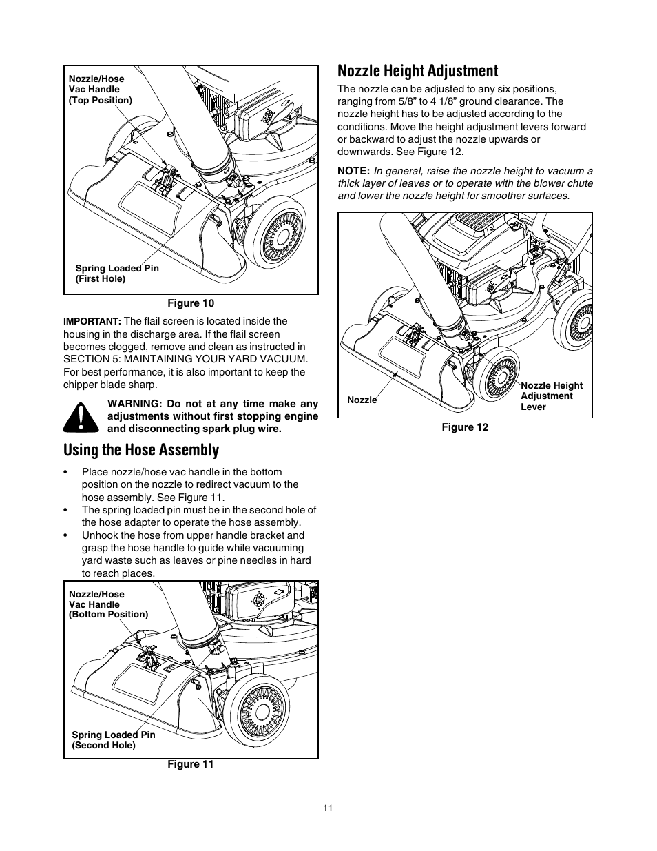 Using the hose assembly, Nozzle height adjustment | Craftsman 247.770550 User Manual | Page 11 / 21