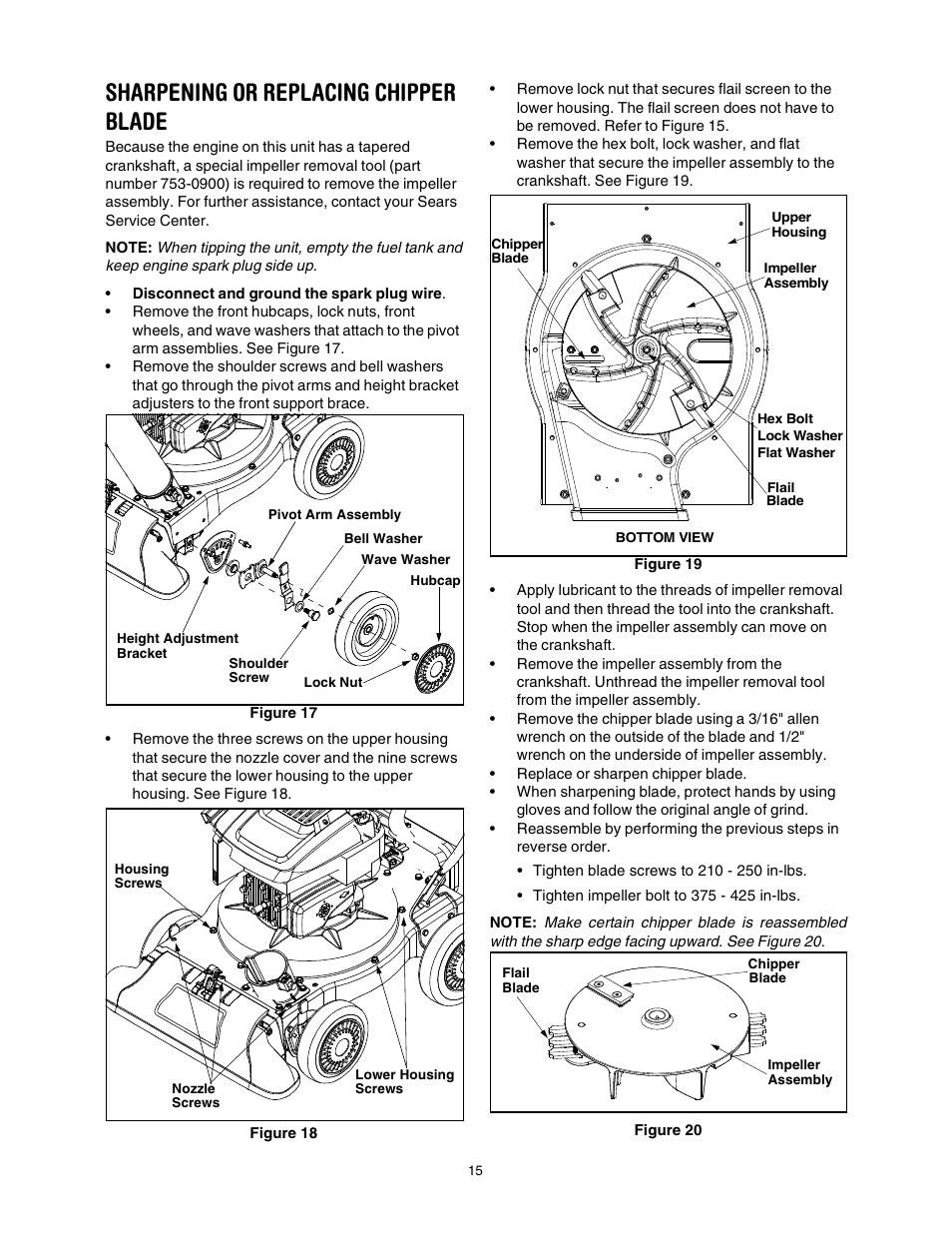 Sharpening or replacing chipper blade | Craftsman 247.770550 User Manual | Page 15 / 21