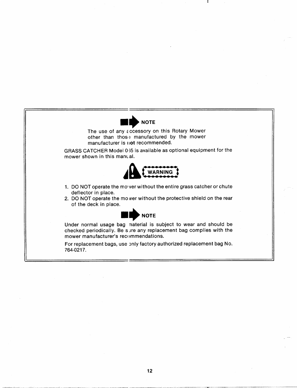 Note, Ac warning | Bolens 115-500-000 User Manual | Page 12 / 16