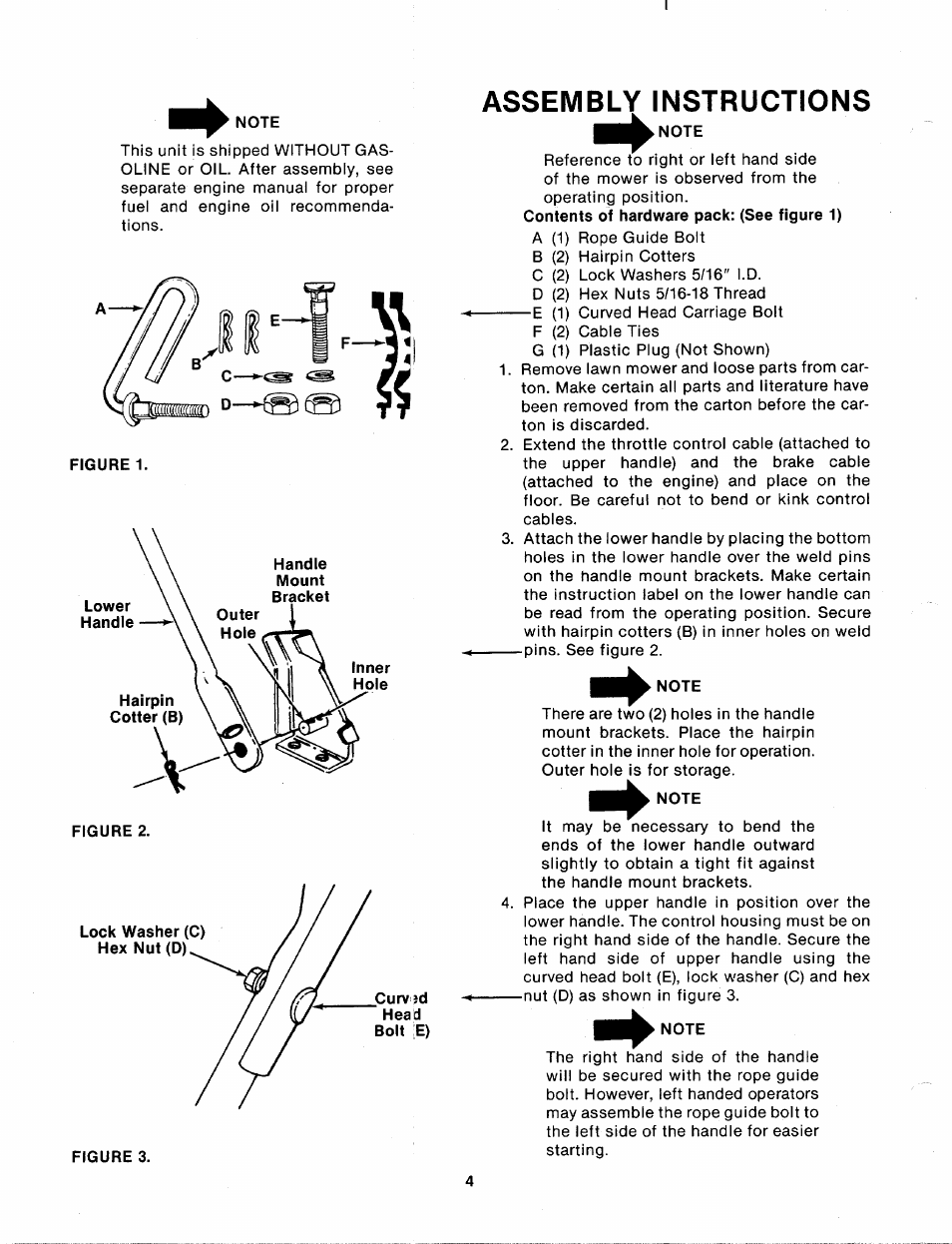 Assembly instructions, Note | Bolens 115-500-000 User Manual | Page 4 / 16