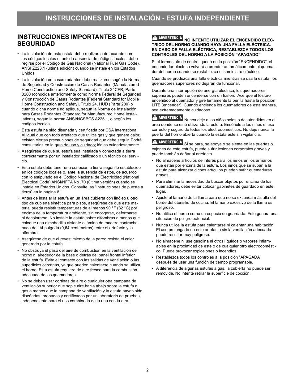 Instrucciones importantes de seguridad | FRIGIDAIRE FFGF3053LS User Manual | Page 13 / 32