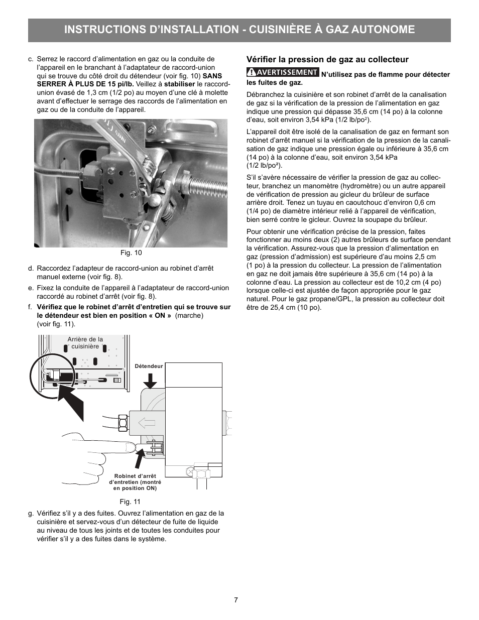 Vérifi er la pression de gaz au collecteur | FRIGIDAIRE FFGF3053LS User Manual | Page 29 / 32