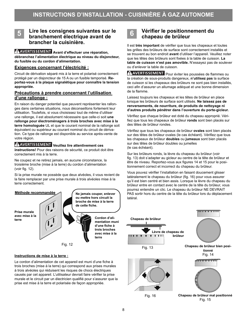 Vérifi er le positionnement du chapeau de brûleur | FRIGIDAIRE FFGF3053LS User Manual | Page 30 / 32