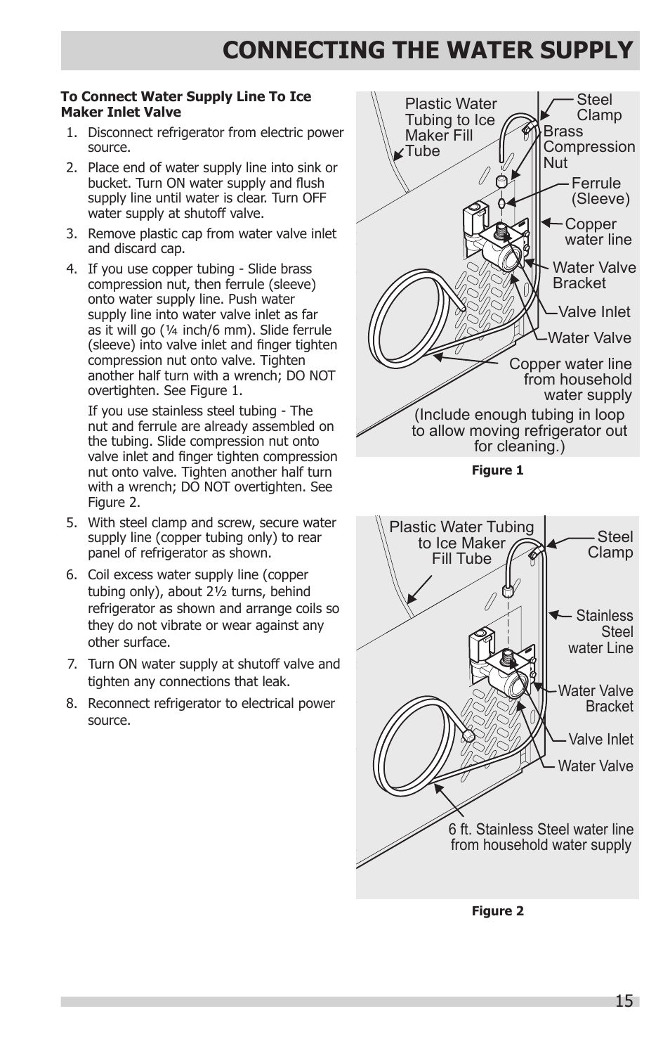 Connecting the water supply | FRIGIDAIRE FGHN2866PP User Manual | Page 15 / 32