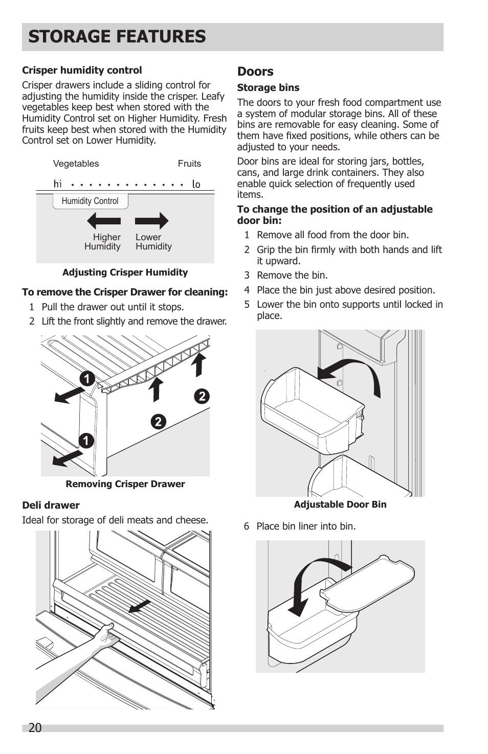 Storage features, Doors | FRIGIDAIRE FGHN2866PP User Manual | Page 20 / 32