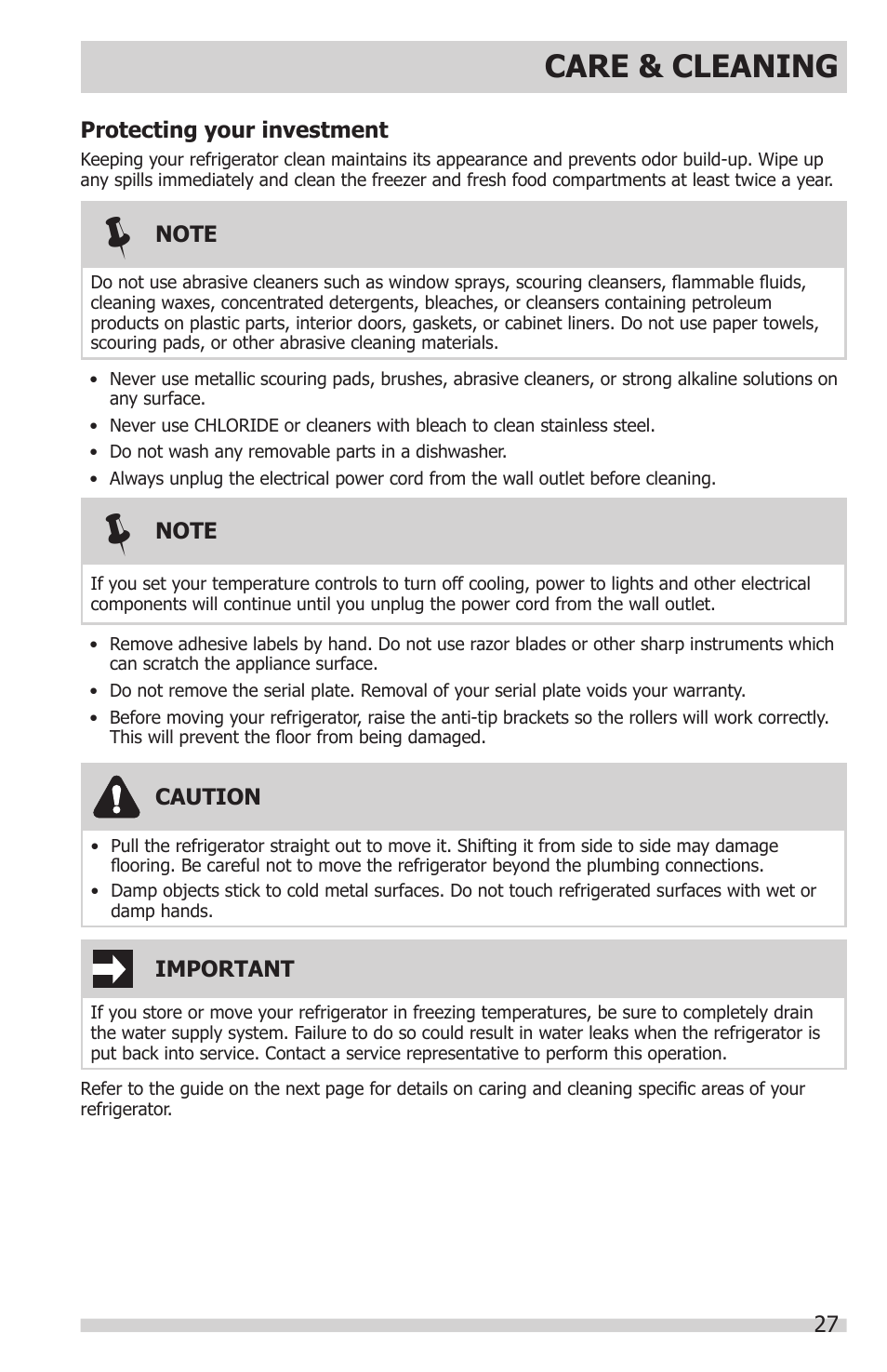 Care & cleaning | FRIGIDAIRE FGHN2866PP User Manual | Page 27 / 32