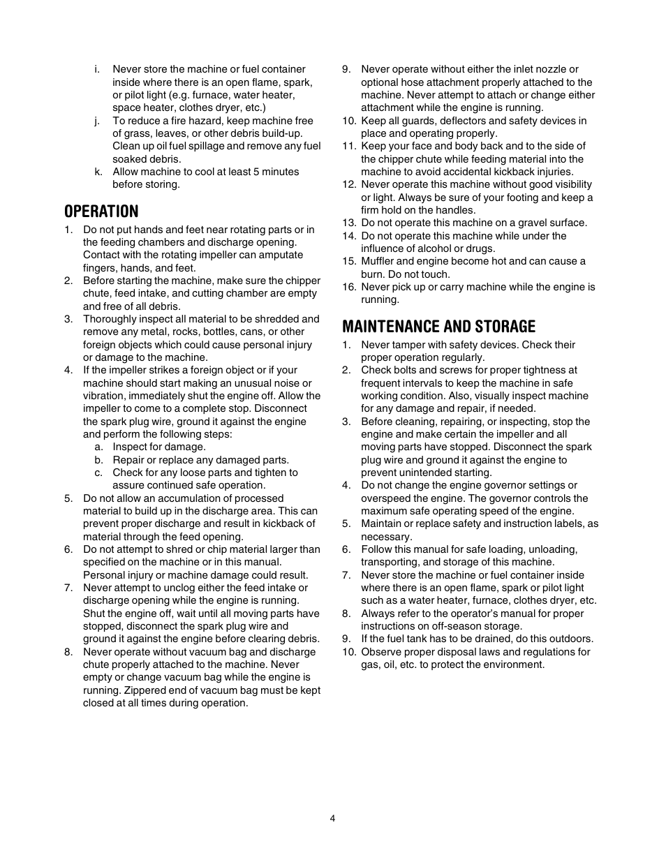 Operation, Maintenance and storage | Craftsman 247.770550 User Manual | Page 4 / 54