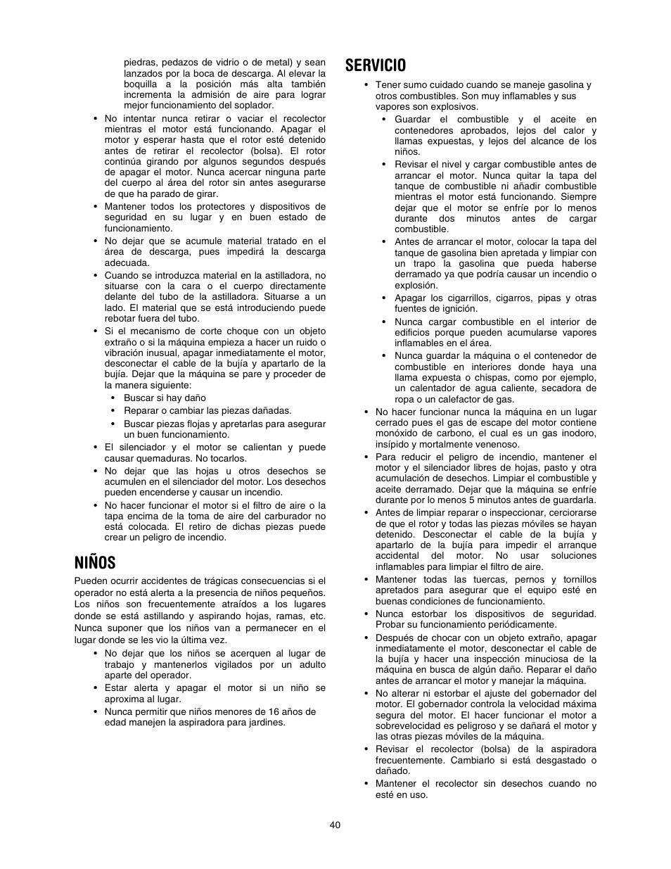 Niños, Servicio | Craftsman 247.770550 User Manual | Page 40 / 54