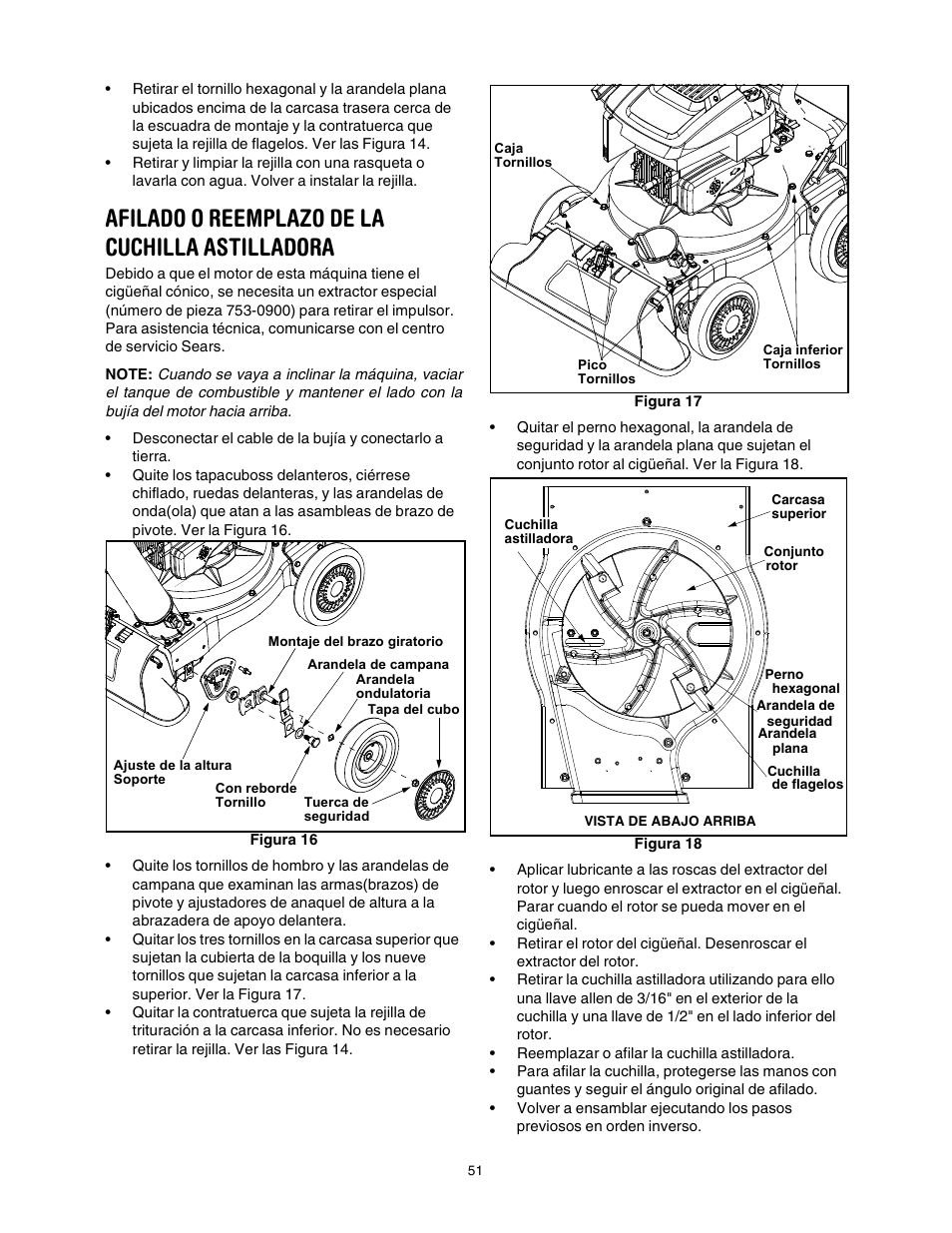 Afilado o reemplazo de la cuchilla astilladora | Craftsman 247.770550 User Manual | Page 51 / 54