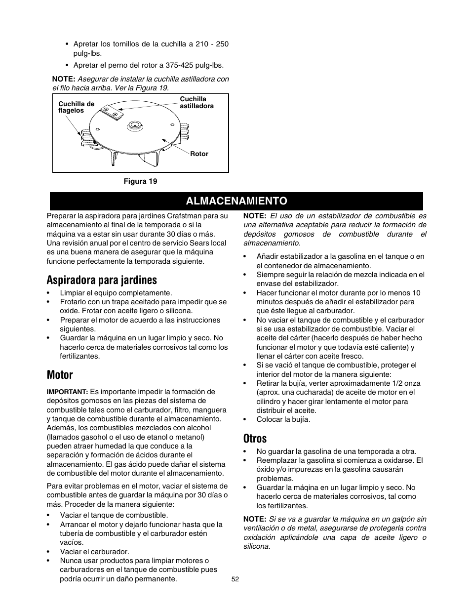 Aspiradora para jardines, Motor, Otros | Almacenamiento | Craftsman 247.770550 User Manual | Page 52 / 54