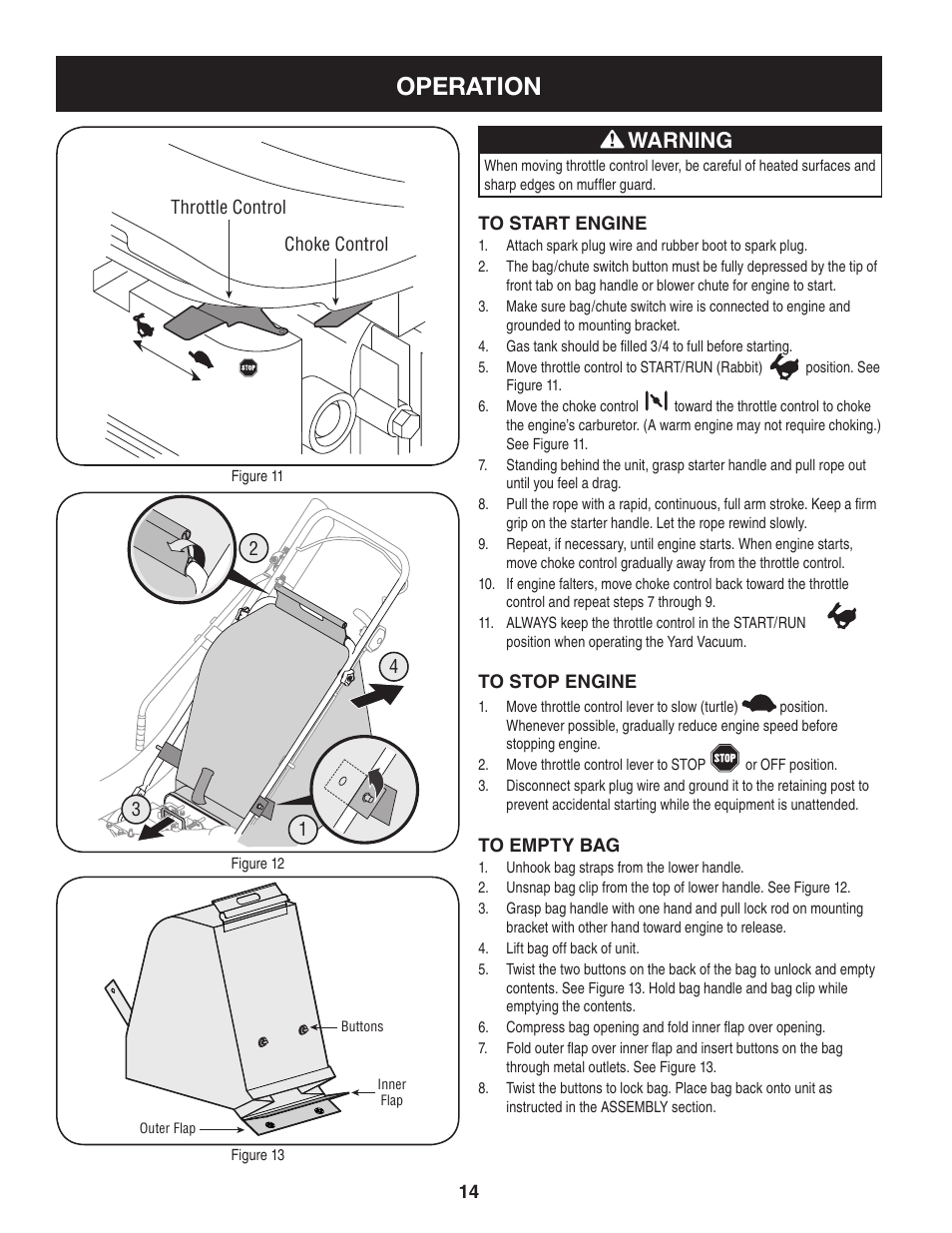 Operation, Warning | Craftsman 247.77013.0 User Manual | Page 14 / 64