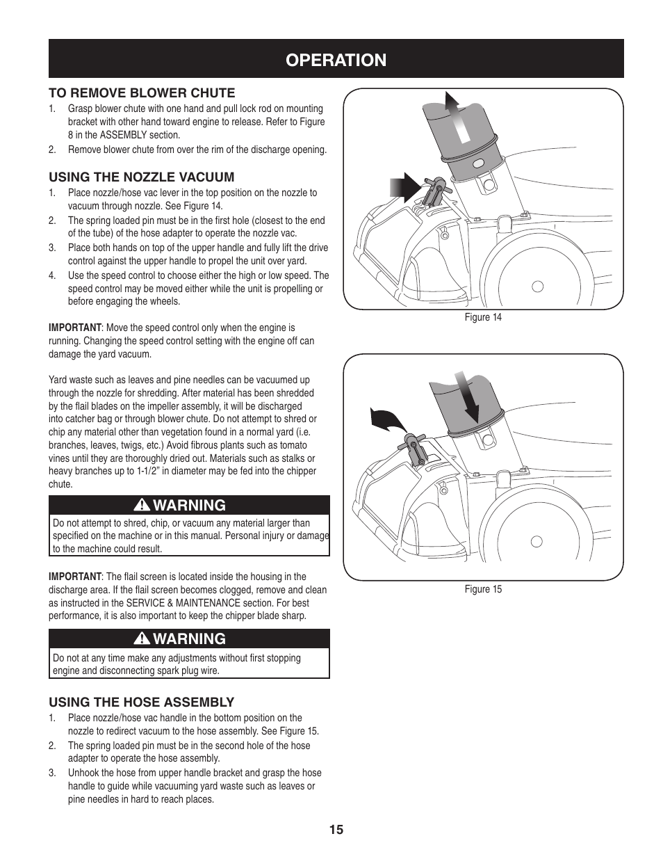 Operation, Warning | Craftsman 247.77013.0 User Manual | Page 15 / 64