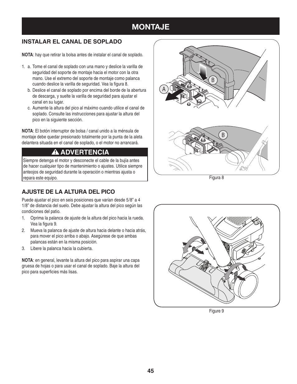 Montaje, Advertencia | Craftsman 247.77013.0 User Manual | Page 45 / 64