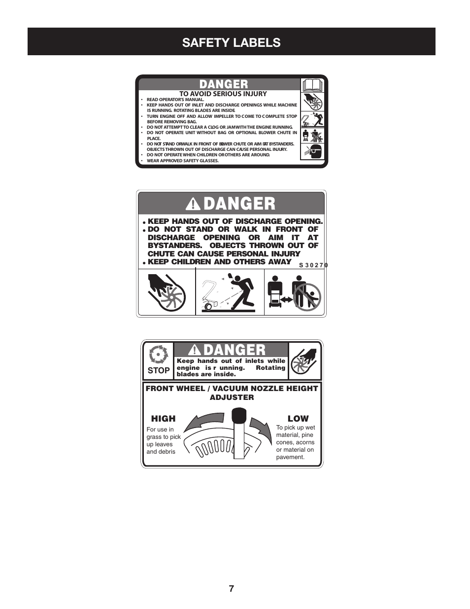 Safety labels, Danger | Craftsman 247.77013.0 User Manual | Page 7 / 64