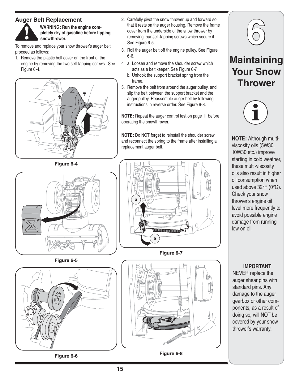 Maintaining your snow thrower | Bolens 31AE6GKF500 User Manual | Page 15 / 48