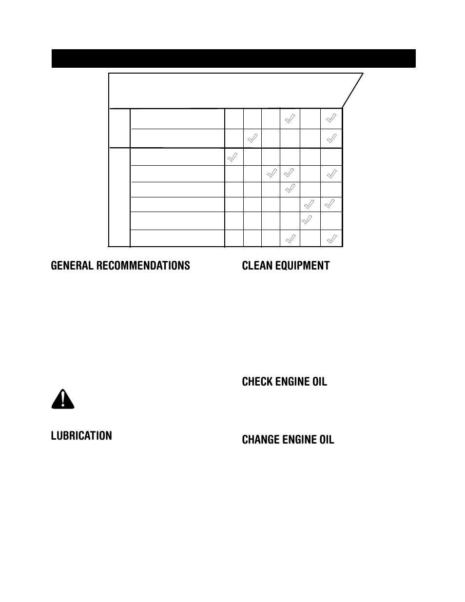 General recommendations, Lubrication, Clean equipment | Check engine oil, Change engine oil, Maintenance, Maintenance schedule | Craftsman 247.770550 User Manual | Page 12 / 40