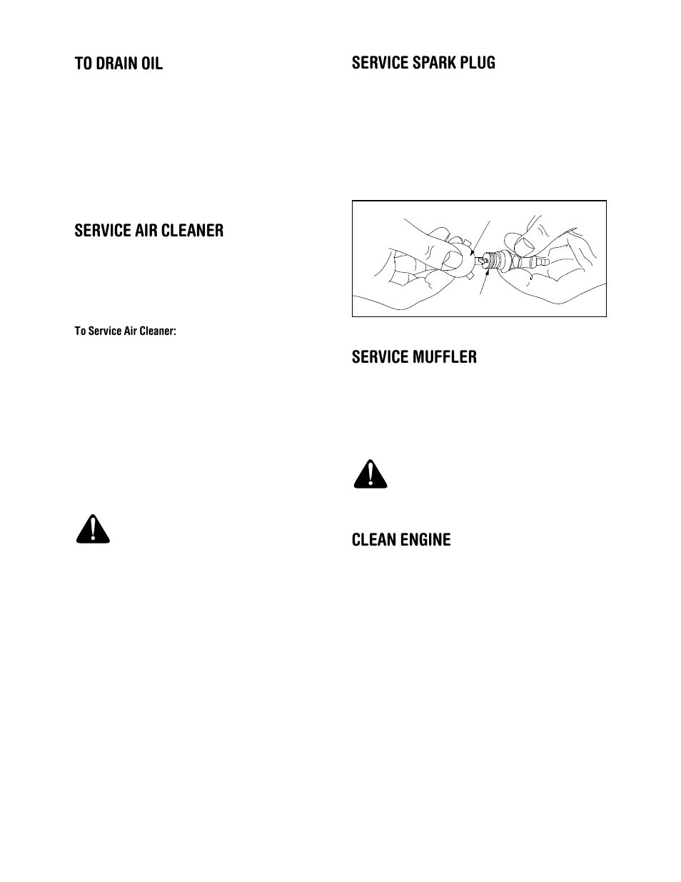 Service air cleaner, Service spark plug, Service muffler | Clean engine | Craftsman 247.770550 User Manual | Page 13 / 40
