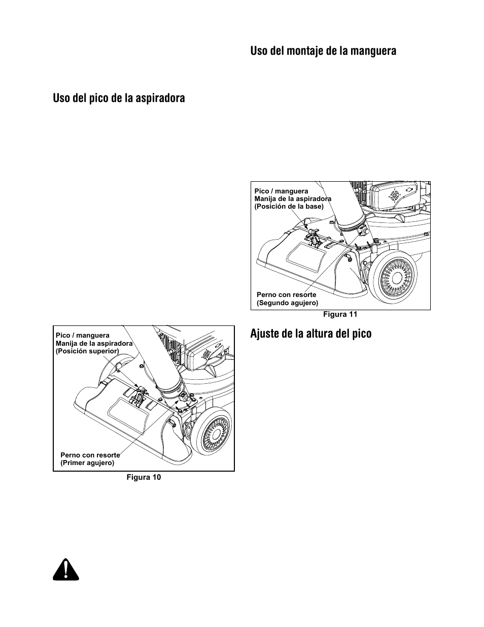 Uso del pico de la aspiradora, Uso del montaje de la manguera, Ajuste de la altura del pico | Craftsman 247.770550 User Manual | Page 31 / 40
