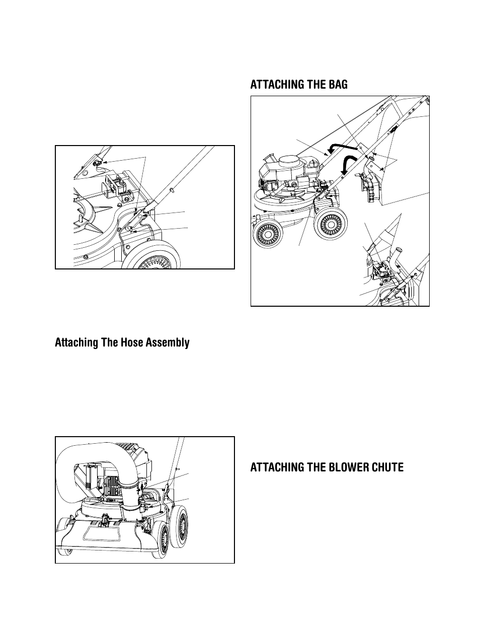 Attaching the hose assembly, Attaching the bag, Attaching the blower chute | Craftsman 247.770550 User Manual | Page 6 / 40