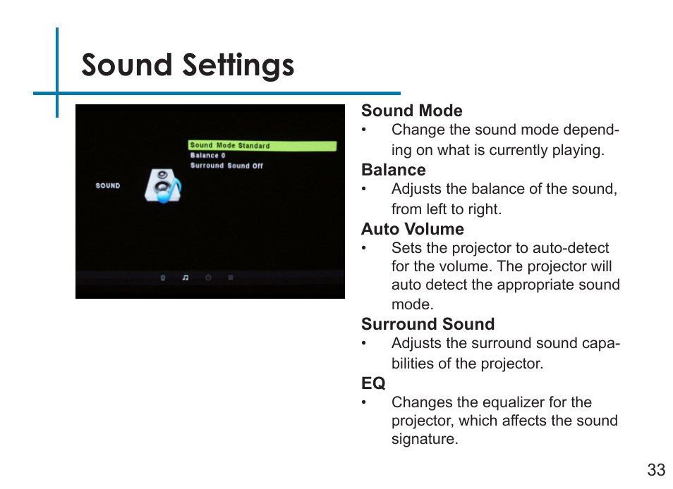 Sound settings | AAXA Technologies P450 User Manual | Page 36 / 46